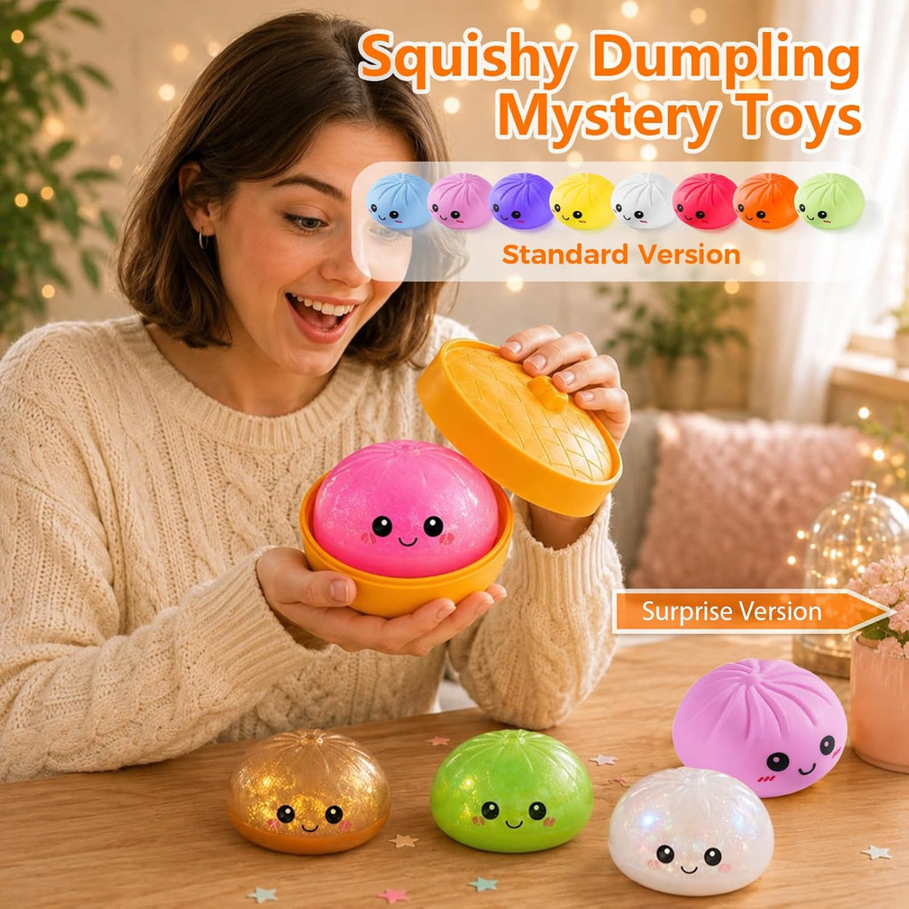 Squishy Dumpling Toy, Dumpling Squishy Mystery Box, Random 1 of 14 Colors, Stocking Stuffers with Food Steamer Stretchy Desk Toy