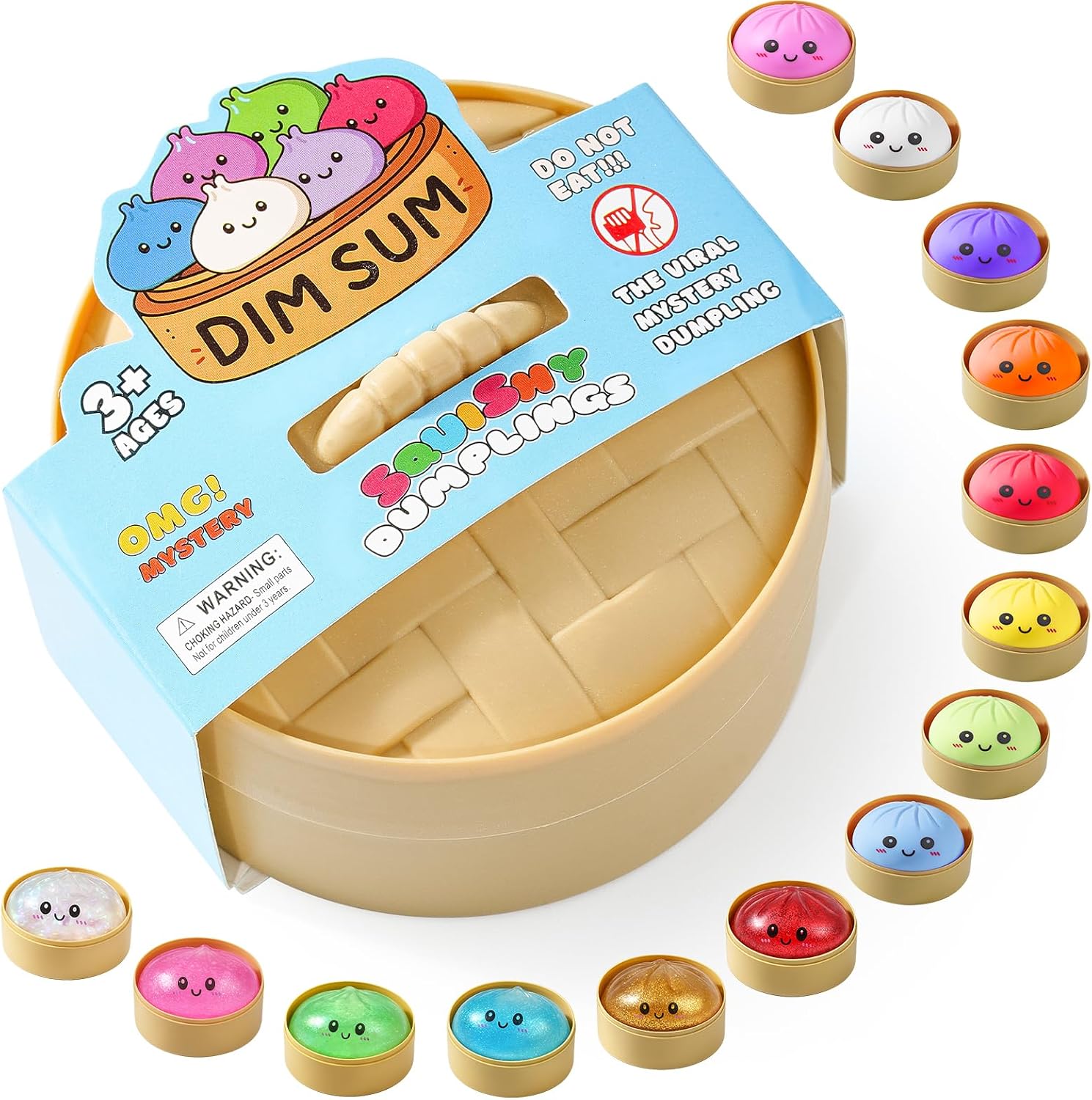 Squishy Dumpling Toy, Dumpling Squishy Mystery Box, Random 1 of 14 Colors, Stocking Stuffers with Food Steamer Stretchy Desk Toy