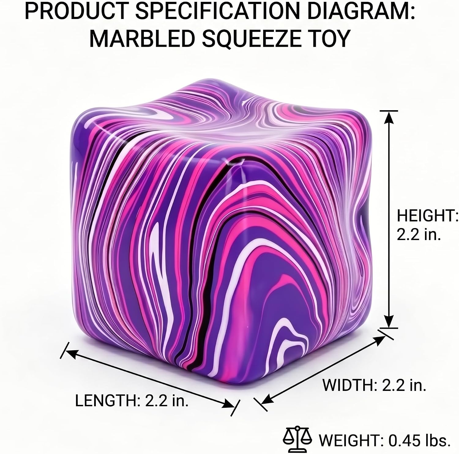 FoxVilla Sensory Swirl Stress Relief Cube, Marble Pattern Squishy Fidget Toy, Large 2.2 Inches, for Kids and Adults (Purple)