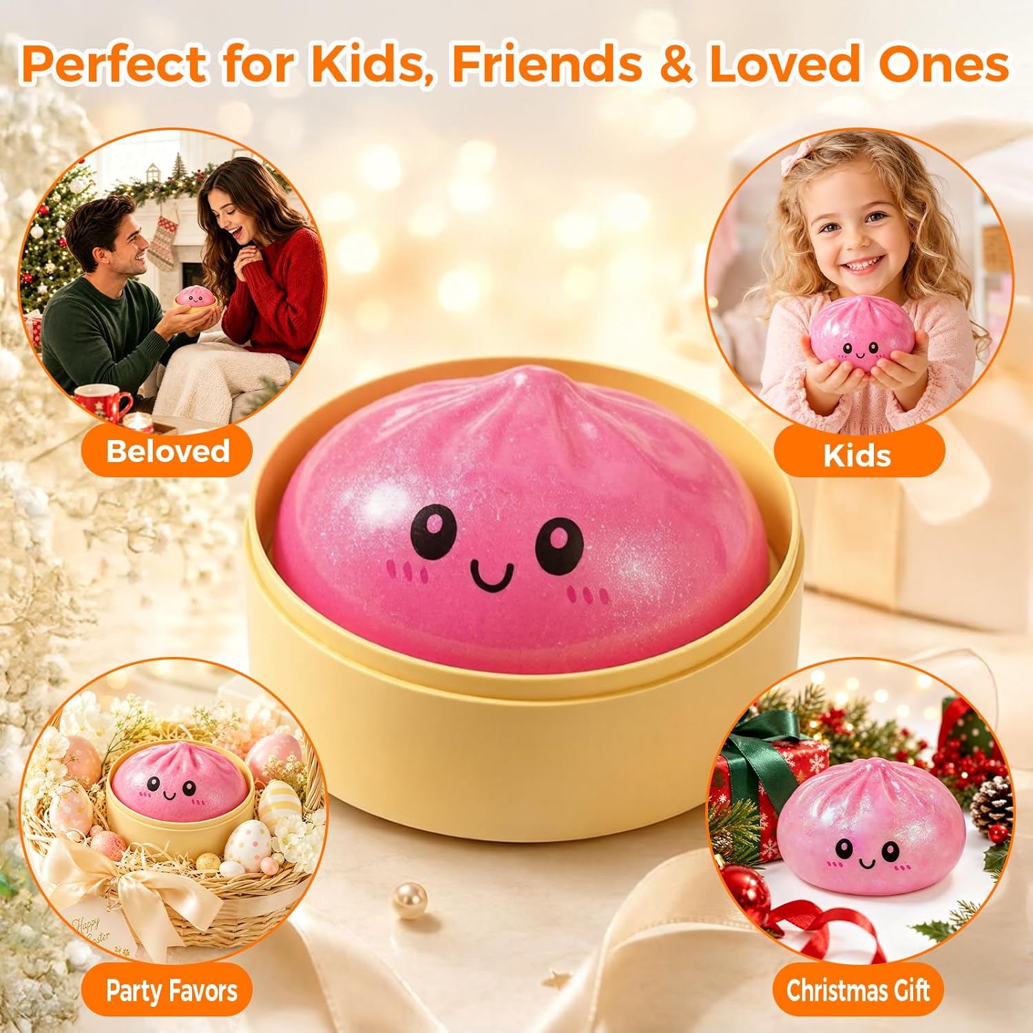 Squishy Dumpling Toy, Dumpling Squishy Mystery Box, Random 1 of 14 Colors, Stocking Stuffers with Food Steamer Stretchy Desk Toy