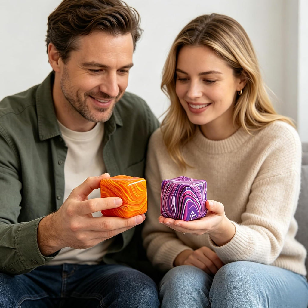 FoxVilla Sensory Swirl Stress Relief Cube, Marble Pattern Squishy Fidget Toy, Large 2.2 Inches, for Kids and Adults (Purple)