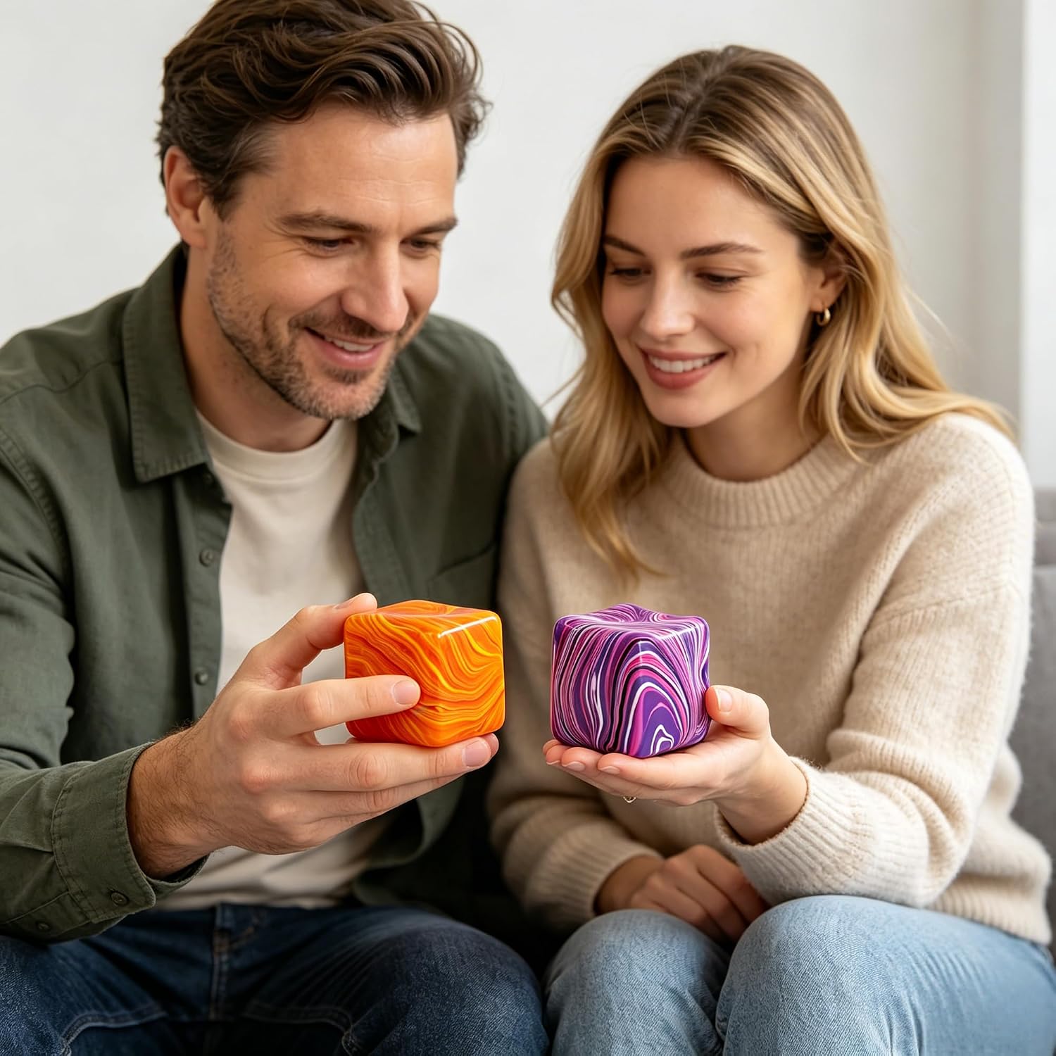 FoxVilla Sensory Swirl Stress Relief Cube, Marble Pattern Squishy Fidget Toy, Large 2.2 Inches, for Kids and Adults (Purple)